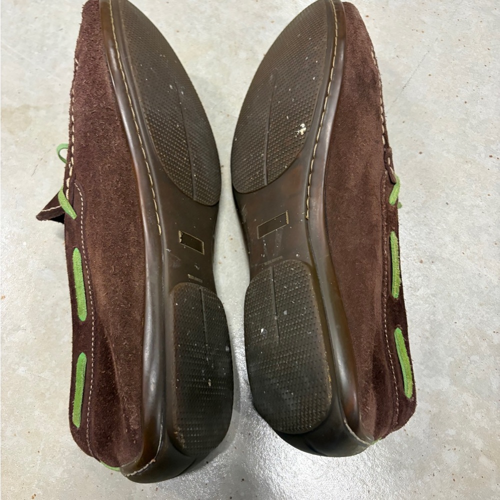 Brown Suede Loafers with Green Laces - Picture 4 of 9